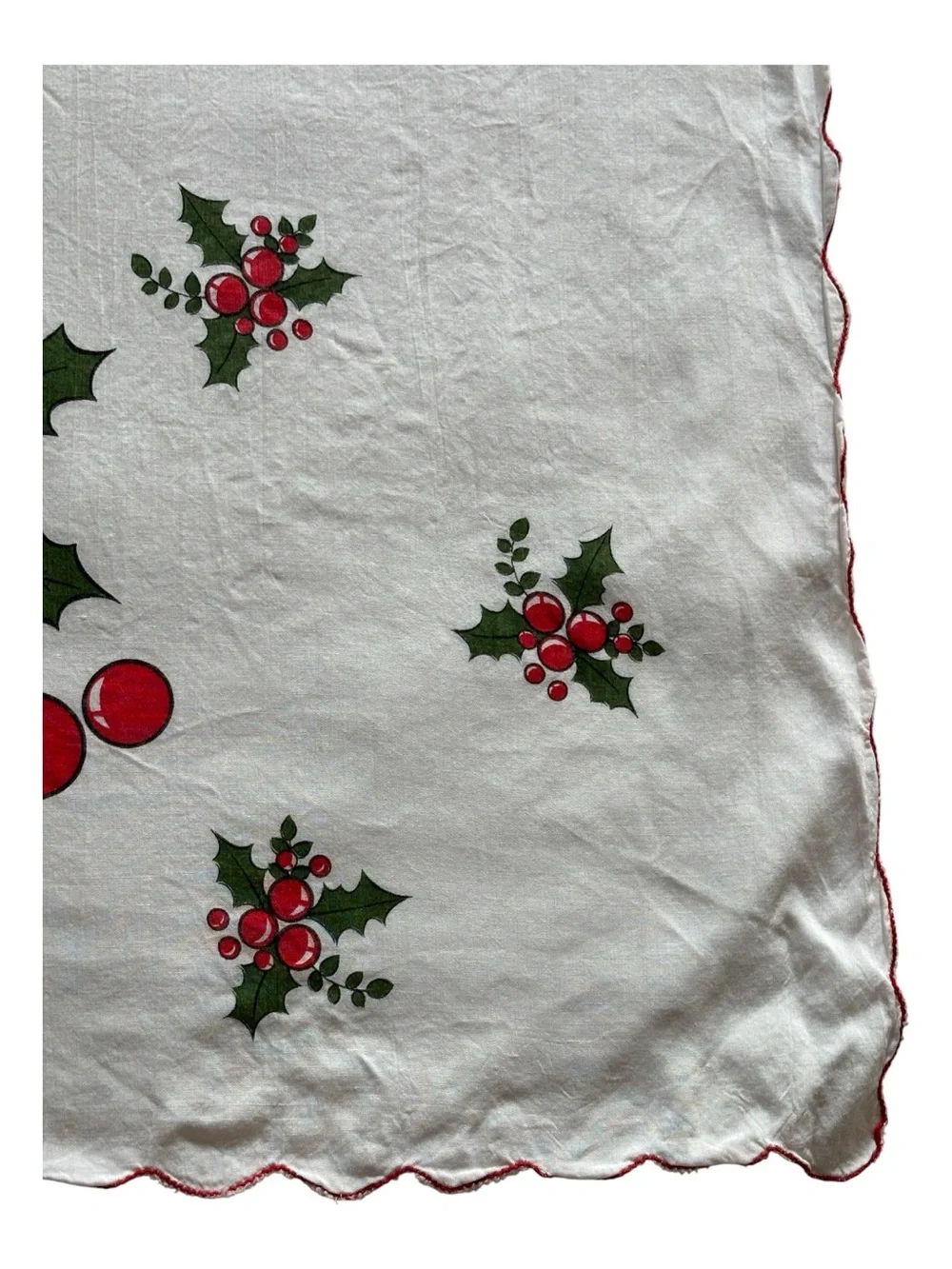 MCM Christmas Curtain Panel Holiday Textile Candle Holly Berry Red Scallop Trim